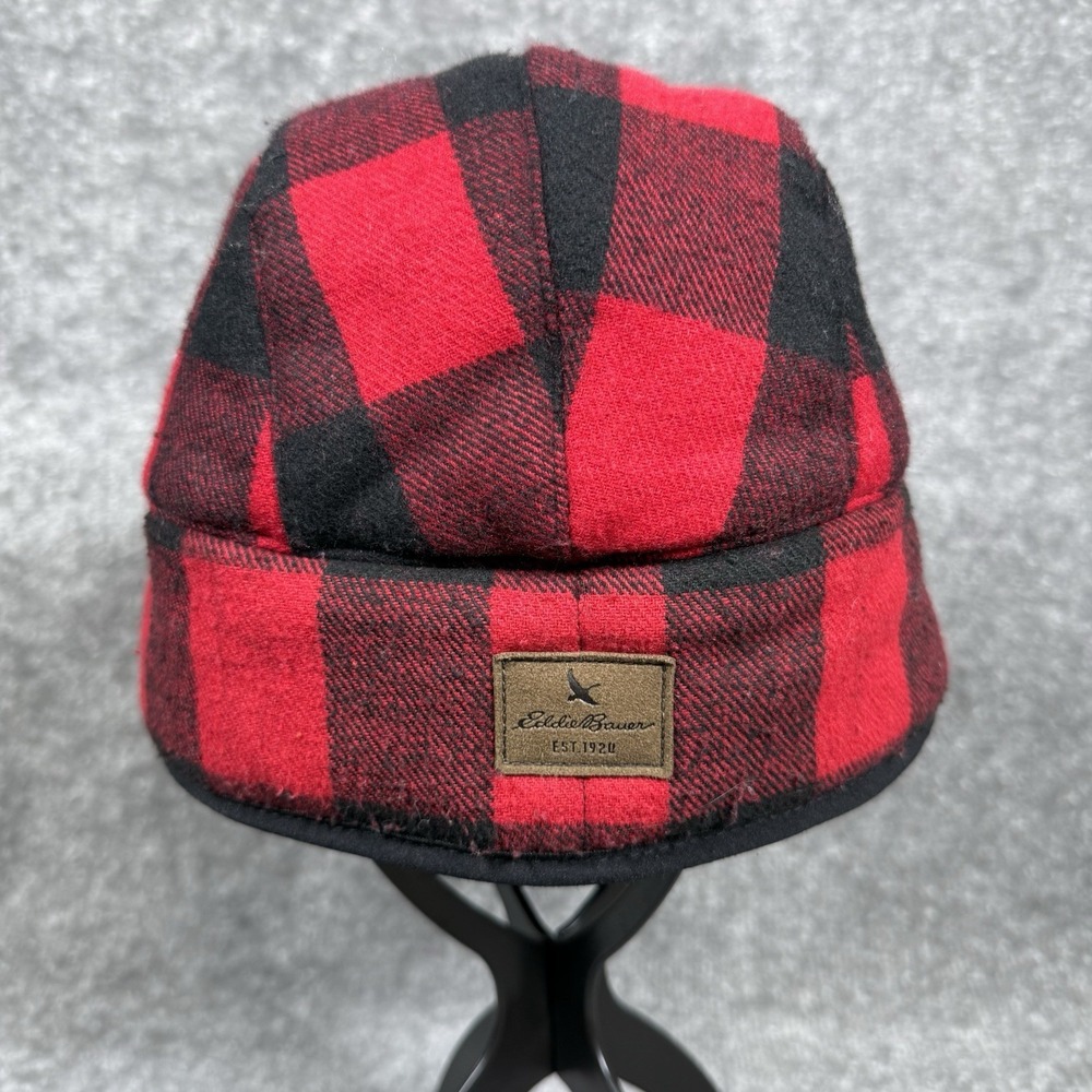 Eddie Bauer Hat Red Buffalo Plaid Wool Blend Trapper - Picture 4 of 8